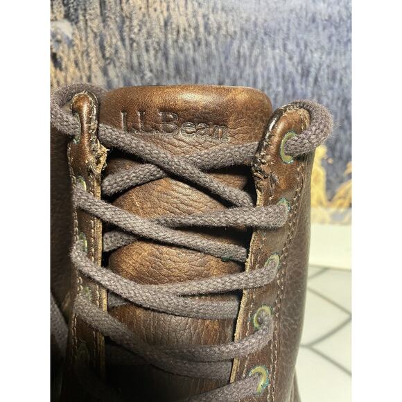 Men’s LL Bean Leather Rubber Hiking Boots, Brown, Size 14